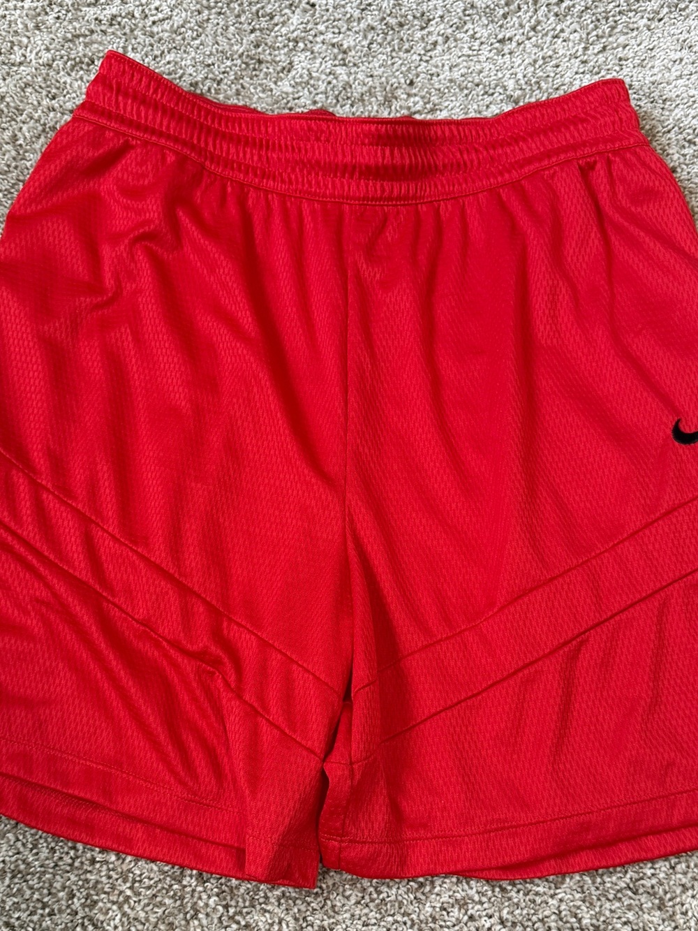 Nike Red Mesh Athletic Shorts with Black Swoosh